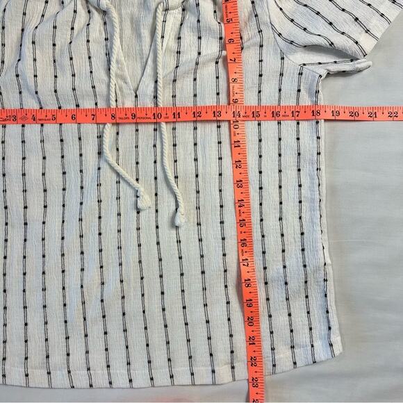 Madewell XXS Stripe White Blouse Short sleeve V-Neck Boho Light Academia Top - Picture 3 of 6